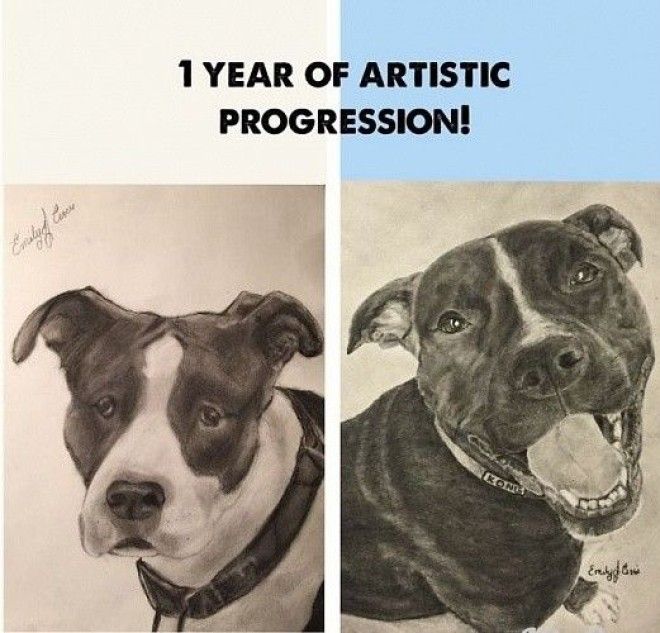 Творческий прогресс работы художников при первых попытках рисовать и через много лет