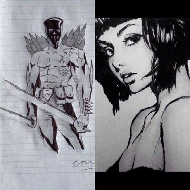 Творческий прогресс работы художников при первых попытках рисовать и через много лет