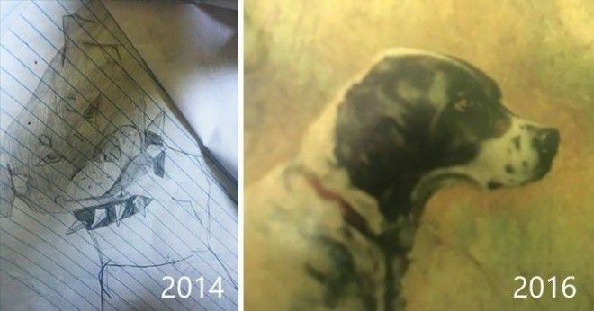 Творческий прогресс работы художников при первых попытках рисовать и через много лет