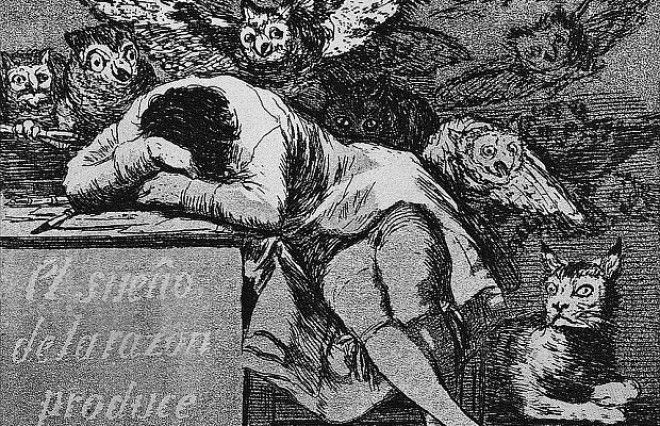 Сюжет офорта Сон разума рождает чудовищ и других офортов Гойи из серии Капричос могли быть вдохновлены галлюцинациями переживаниями и физическими страданиями причина которых  синдром Сусака редкое аутоиммунное заболевание вызывающее органические поражения мозга