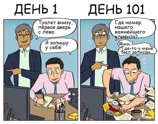 6 иллюстраций о том как сильно первый рабочий день отличается от 101го