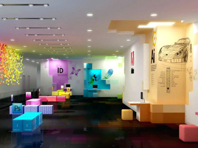 Современный офис с неоновой подсветкой